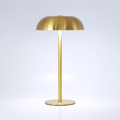 Cordless 11" Mushroom Table Lamp with Dimmable 3 Color, 5200mAh, Gold
