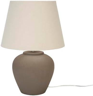 Nourison Home 20" Brown Matte Ceramic Table Lamp with Fabric Shade, Bedside Nightstand Lamp for Bedroom, Living Room, Entryway