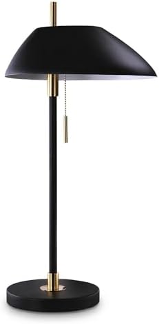 Modern Vintage Black Table Lamp, Industrial Minimalist All-Metal Bedside Lamp with Pull Chain Switch, Decorative Nightstand Lamp for Bedroom, Living Room, Office, E26 Bulb Base