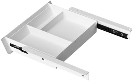White Under Desk Drawer with Removable Tray, 15.4" Wide 2-in-1 Organizer – 60° Ergonomic Tilt, 4-Compartment Insert for Pens, Phones & Cables, Ball Bearing Slides, for Home Office & Student Desk