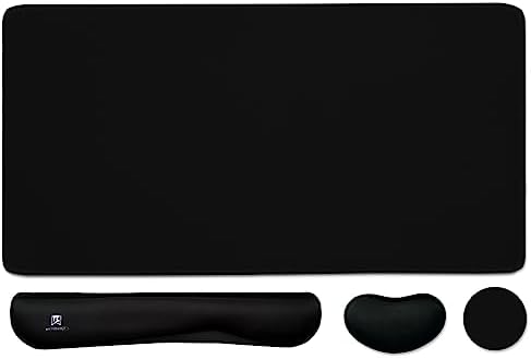 4-in-1 Large Gaming Mouse Pad, Keyboard Wrist Rest Pad & Wrist Support Mousepad Set, Extended Desk Pad Waterproof Desk Mat for Home Office Study Game-Black
