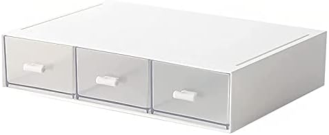 Desk Organizer-Stackable Storage Drawers, Plastic Compact Desk Storage Box Perfect for Collection Small Item/Cosmetic Office Organizer - 3 drawers (White)