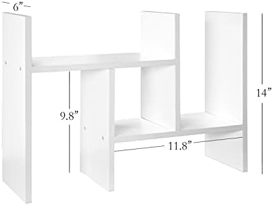 J.M.Deco Desktop Organizers and Storage for Office, Adjustable Desktop Organizer Shelves Double H Display, Desktop Shelf Organizer True Natural Stand Shelf (White)