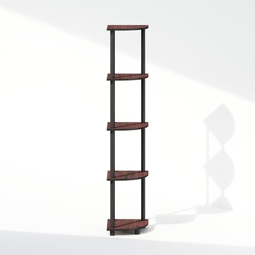 Furinno Turn-N-Tube Storage Shelves, 5-Tier Book Shelf, Corner Shelf, Toolless Open Shelves, for Organization and Storage, Living Room, Home Office, Hallway, Bedroom, Dark Cherry