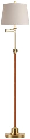 Vintage Floor Lamp for living room, Walnut Gold Farmhouse Standing Lamp with 350° Swivel Swing Arm, 56.6''-66'' Mid Century Modern Height Adjustable Tall Lamp for Bedroom Office(LED Bulb Included)