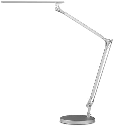 UPLIFTDESK E7 LED Desk Lamp – Adjustable 3 Color Modes, Dimmable Home Office Desk Light for Standing Desk, Dual Monitors, Aluminum Task Lamp (Silver Lamp, Silver Base)