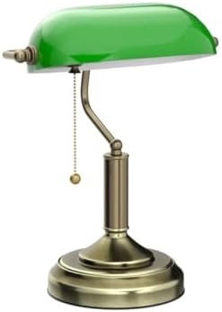 TORCHSTAR Green Glass Bankers Desk Lamp with Pull Chain, E26 Base