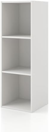 Homes: Inside + Out Apexa 3-Cube Storage Organizer Shelves, Stackable Wood Bookcase Fits Cubby Bins for Organization, Dorm Teen Room Decor & Home Office, White
