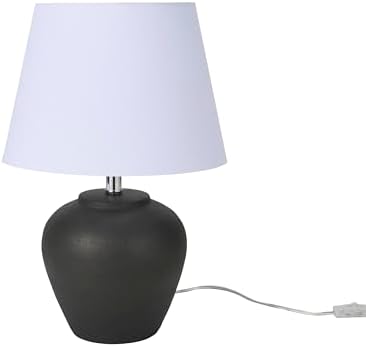 Nourison Home 20" Black Matte Ceramic Table Lamp with Fabric Shade, Bedside Nightstand Lamp for Bedroom, Living Room, Entryway