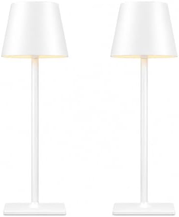 White Cordless Table Lamp Set of 2 for Patio Restaurant Home Dinner Kitchen