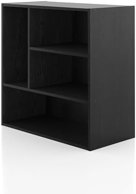 Homes: Inside + Out Apexa 4-Vertical Storage Organizer Shelves, Stackable Wood Bookcase for Organization, Dorm Teen Room Decor & Home Office, Black