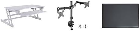Rocelco 37.5" Height Adjustable Standing Desk Converter with Dual Monitor Mount and Anti-Fatigue Mat - Slide Out Retractable Keyboard Tray - Sit Stand Up Tabletop Riser - White (R DADRW-DM2-MAF)