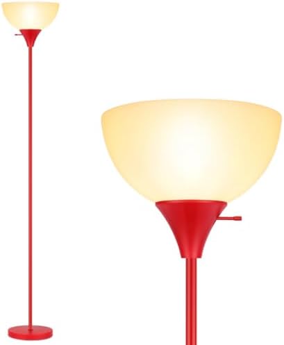 Coucrek Floor Lamp, LED Standing Lamps with White Plastic Shade, Corner Floor Lights for Living Room Bedroom, Rotary Switch, Bulb not Included, Red