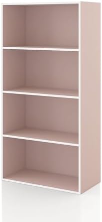 Homes: Inside + Out Apexa 4-Tier Cube Storage Organizer Shelves, Stackable Wood Bookcase Fits Cubby Bins for Organization, Dorm Teen Room Decor & Home Office, Light Pink
