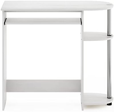 Furinno Simplistic Easy Assembly Computer Desk, with Keyboard Tray, White Oak/Stainless Steel