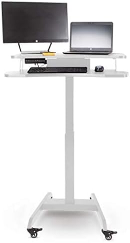 Stand Steady Cruizer Premier Electric Mobile Podium Desk with Keyboard Tray | Sit or Stand Height Adjustable Portable Standing Desk with Wheels | Portable Podium with Programmable Control Pad (White)