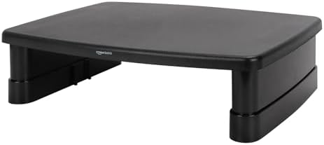 Amazon Basics Height Adjustable Monitor Stand Riser with Storage Organizer, 3-Level Stackable Design, Durable ABS Plastic, Supports up to 22lbs, for Monitors & Laptops, Black