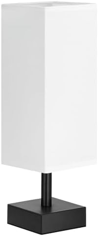 aooshine Small Bedside Table Lamp for Bedroom - Square White Fabric Shade