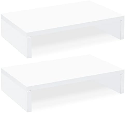 TEAMIX White Monitor Stand Riser, 2 Pack Wood