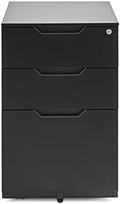 Amazon Basics 3-Drawer Mobile File Cabinet with Lock, Rolling Filing Cabinet for Hanging Files, Black, 20.71" D x 15.51" W x 24.29" H