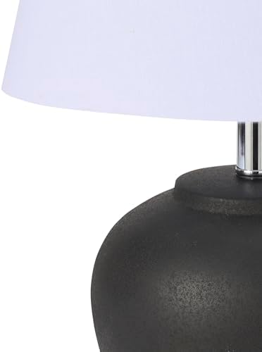 Nourison Home 20" Black Matte Ceramic Table Lamp with Fabric Shade, Bedside Nightstand Lamp for Bedroom, Living Room, Entryway