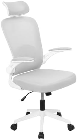 Ergonomic Office Chair,PC Gaming Chair Height Adjustable Mesh Swivel Computer Chair Desk Office Chair with Headrest Headrest Space Saving Executive Office Rolling Chair for Long Sitting White