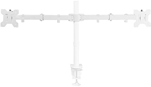 VIVO White Fully Adjustable Dual Monitor Arm for Desk Mount Stand, Double Monitor Arm for 2 Screens up to 27 inches, PT-SD-AM02AW