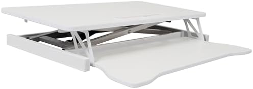 Standing Desk Converter, 32" Wide, Height Adjustable Sit Stand Up Desk Riser with Keyboard Tray, Desktop Workstation for Home Office Computer Laptop, White