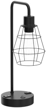 BTY USB Edison Table Lamp Set of 2, Bedside Nightstand Desk Lamps with Dual USB Charging Ports and 2 Prong AC Outlet Metal Wire Cage Industrial Reading Table Lamp for Bedroom Living Room Farmhouse