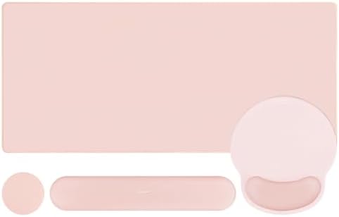 MOSISO Wrist Rest for Mouse Pad Set, Large Gaming Deskpad, Baby Pink