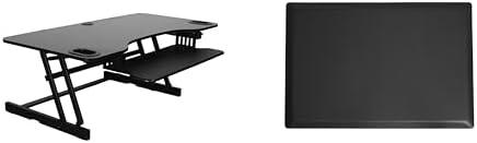 Rocelco 45" Height Adjustable Standing Desk Converter with Anti Fatigue Floor Mat and Slide Out Retractable Keyboard Tray - Sit Stand Up Triple Screen Tabletop Riser - Black (R ADRB-45-MAFM)