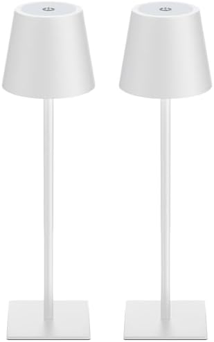 Kakanuo White Gold Cordless Rechargeable Table Lamp 5000mAh Battery Operated Lamps, 3 Colors Stepless Dimming Touch Lamp for Living Room, Kitchen Counter, Dining, Outdoor Patio, 2 Pack