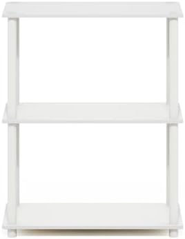 Furinno Turn-N-Tube Storage Shelves, 3-Tier Book Shelf, Corner Shelf, Toolless Open Shelves, for Organization and Storage, Living Room, Garage, Home Office, White