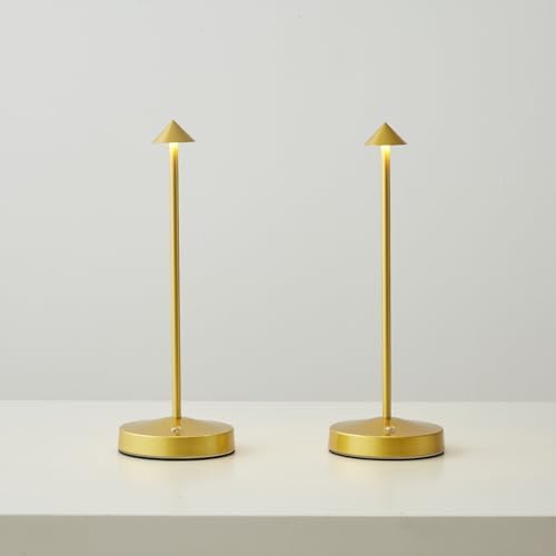 2 PACK Cordless Lamps,Battery Rechargeable Table Lamp,Portable Lamps,2 Level Brightness Dimmable Night Light,Minimalist Design,Cordless Table Lamps for Living Room/Restaurant/Couple Dinner(Gold)