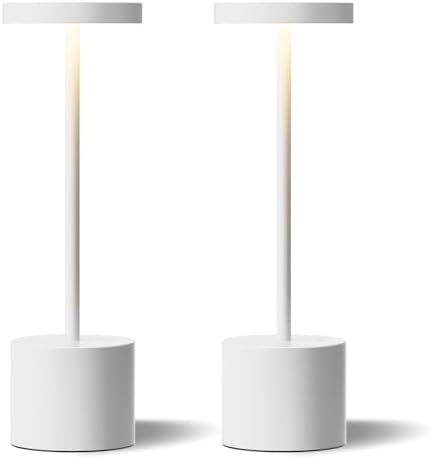 Kakanuo White Cordless Lamp Set, Rechargeable Lamp, 3 Color Temperature, LED Outdoor Wireless Lamps, Battery Operated Lamps, Stepless Dimmable, Touch Control