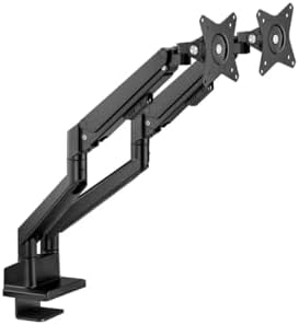 Monoprice Low Profile Dual Monitor Gas Spring Desk Mount - Up to 32in/19.8 lbs Screens, Detachable VESA 100x100/75x75 Plate, 180 Degree Wall Stop, Topside Installation