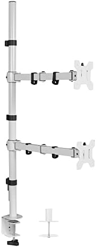 VIVO Extra Tall Vertically Stacked Dual Monitor Desk Mount Stand with 39 inch Stand-up Pole, Fully Adjustable Extended Arms, Fits 2 Screens up to 27 inches, White, STAND-V012TW