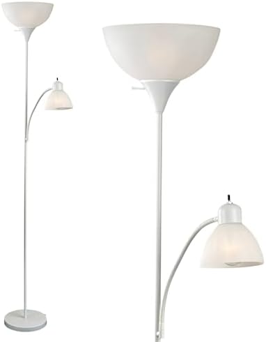 LIGHTACCENTS Floor Lamp with White Plastic Shades, Adjustable Standing Lamp, Reading Light, Head Lamp, Ideal Floor Lamps for Living Room, Measures 12x12x72 inches