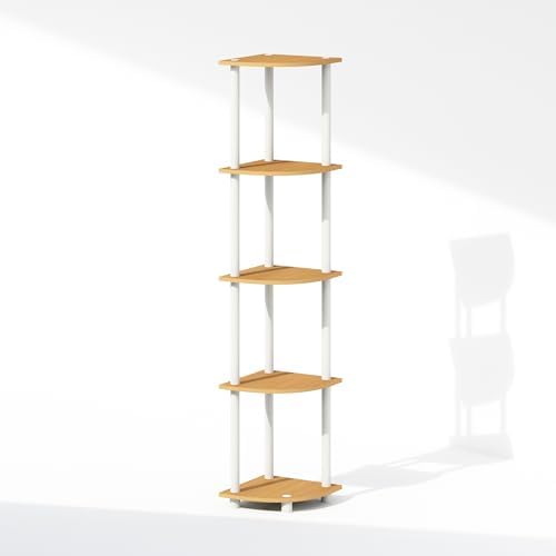 Furinno Turn-N-Tube Storage Shelves, 5-Tier Book Shelf, Corner Shelf, Toolless Open Shelves, for Organization and Storage, Living Room, Home Office, Hallway, Bedroom, Beech