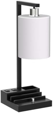 Bedroom Lamps for Nightstand, 3 Color Temperature Nightstand Lamp Bedside Lamps with Dual USB Ports and Outlet, Modern Table Lamp Built-in Pen Holder & Phone Stands, Energy Saving LED Bulb Included