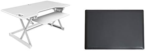 Rocelco 46" Large Height Adjustable Standing Desk Converter with Anti Fatigue Mat BUNDLE - Quick Sit Stand Up Triple Monitor Riser - Retractable Keyboard Tray - White (R DADRW-46-MAFM)