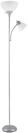 Globe Electric 67134 72" Torchiere Floor Lamp and Adjustable Reading Light, Silver, Frosted Shade, Dual Rotary Switch, 3-Step Dimming, Modern Lighting for Living Room or Office, Timeless