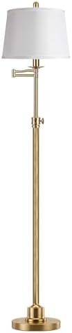 Vintage Floor Lamp for living room, Brushed Antique Brass Farmhouse Standing Lamp with 350° Swivel Swing Arm, 56.6''-66'' Mid Century Modern Height Adjustable Tall Lamp for Bedroom (LED Bulb Included)