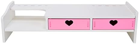 Kawaii Desk Organizer Cute Desk Organizer with Drawers Monitor Riser Stand Monitor Riser Computer Stand for PC, Laptop, Printer