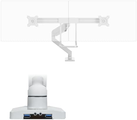 UPLIFT DESK Crestview Align Dual Monitor Arm - Gas Spring Monitor Mount with Adjustment Handle & USB Ports, 13-32” Inch Displays, VESA Compatible, Clamp or Grommet Mounting, Fits Standing (White)