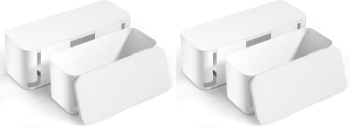 YECAYE 4 Pack Cable Management Box, Pet Friendly Cord Organizer Box for Home & Office, Child-Proof Cable and Power Strip Protector Box, Wire Hider and Cord Organizer for Desk, White