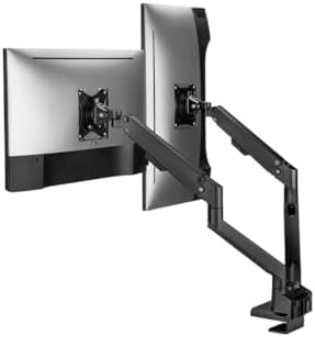 Monoprice Low Profile Dual Monitor Gas Spring Desk Mount - Up to 32in/19.8 lbs Screens, Detachable VESA 100x100/75x75 Plate, 180 Degree Wall Stop, Topside Installation