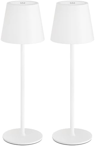 uuffoo 2 Pack Cordless Table Lamp Rechargeable 5000mAH Battery Operated Lights Touch Control LED Portable Desk Lamps 3 Color Dimming for Outdoor Coffee Bedroom Kitchen (White)