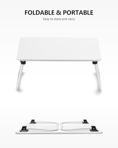 ZEAPTAC Laptop Bed Desk, Foldable Lap Desk, Portable Lap Table, Bed Table, Laptop Stand, Lightweight & Mini Table for Breakfast/Picnic/Drawing/Couch/Floor - White