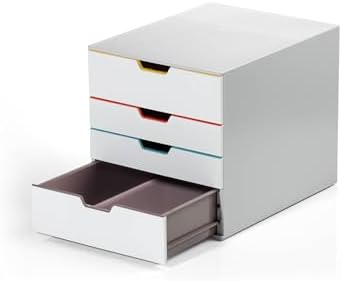 Durable Varicolor Drawer Organizer, 4 Color Coded Drawers, White